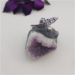 Assteen met glazen vlinder en Amethist