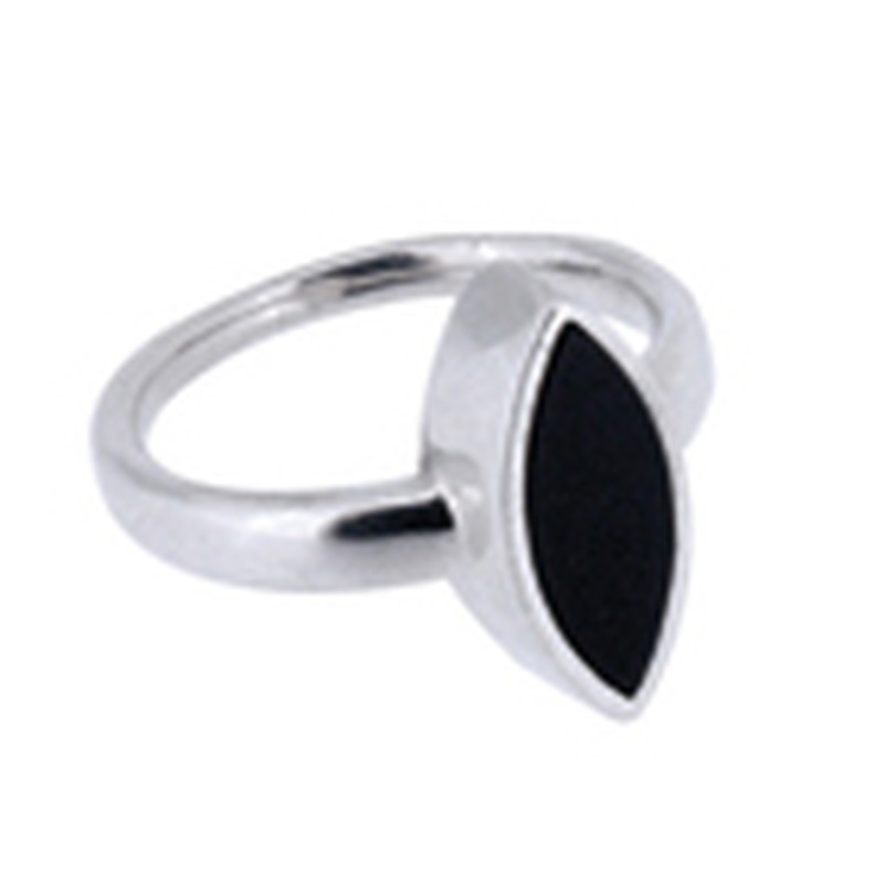 Ring onyx zilver navette